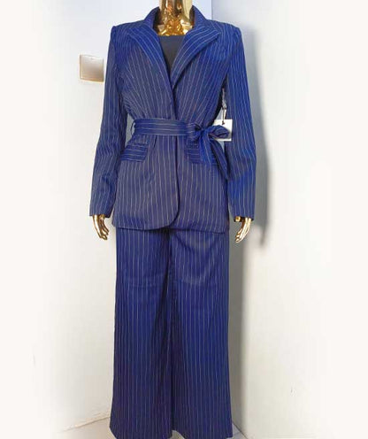 CRESCENT STRIP NAVY BLUE BELTED 2 PIECE