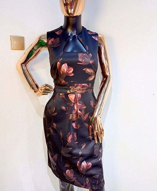 Enfocus Studio Black & Pink Flowery Dress Sleeveless