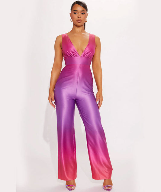 Fashionnova Purple Ombre Silk Jumpsuit