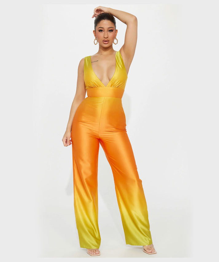 Fashionnova Orange Ombre Silk Jumpsuit