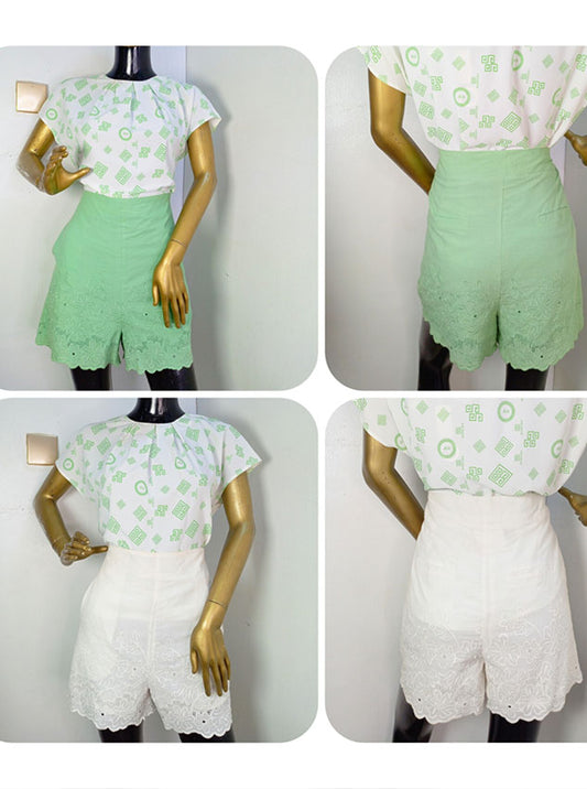 GABRISE SHORT IN WHITE AND MINT GREEN