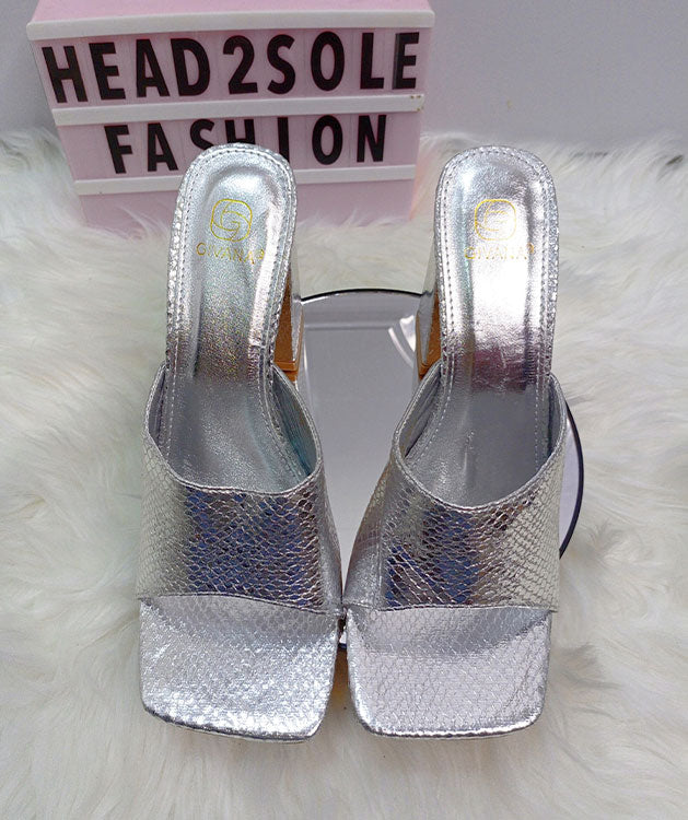 Givana Silver Mules Slippers Heels