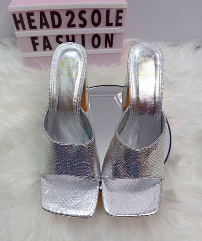 Givana Silver Mules Slippers Heels