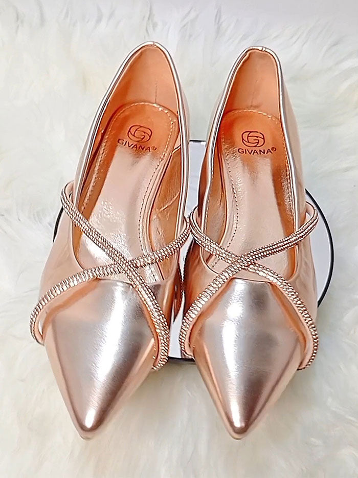 Givana Flat Shoe in Silver in Champange Gold
