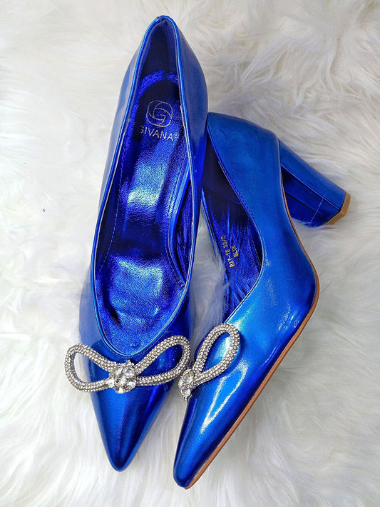 Givana High Block Heel Shoe In Blue