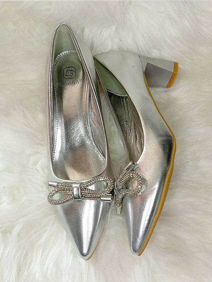 Givana Low Block Heel Shoe in Silver