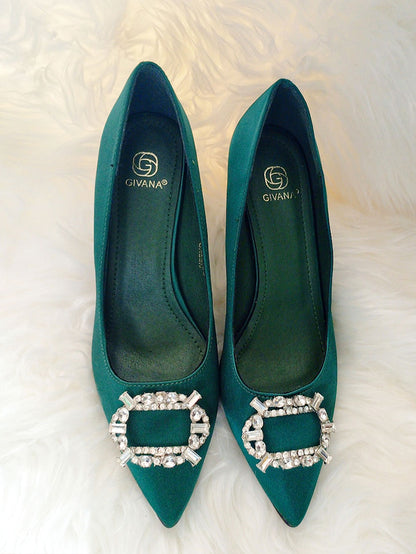 Givanna Stilleto Silk Shoe in Green