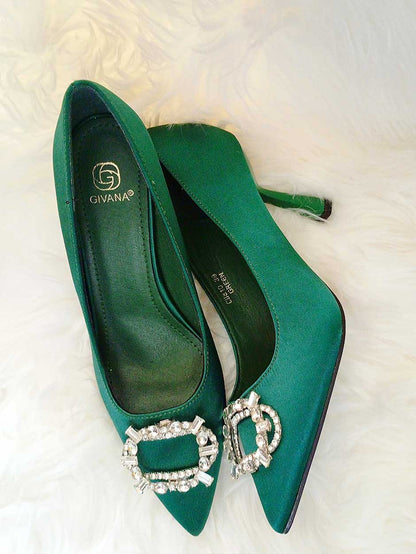 Givanna Stilleto Silk Shoe in Green