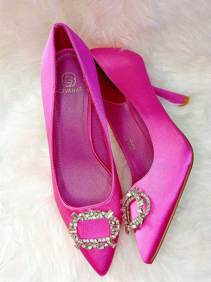 Givanna Stilleto Silk Shoe in Pink
