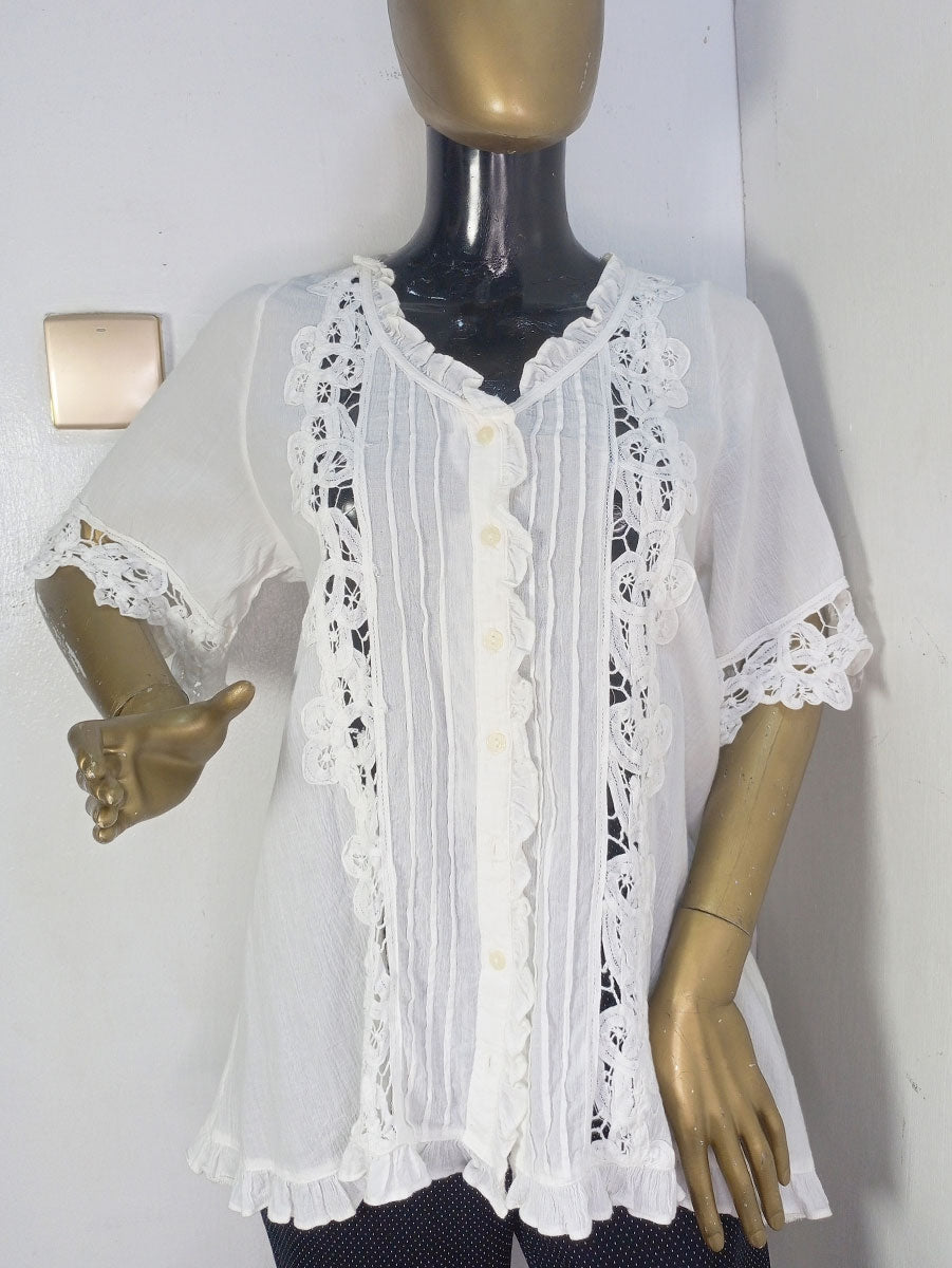 Heather White Shirt With Lace