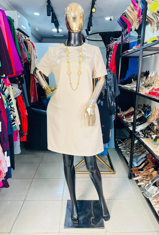 ROXELAN Nude Dress with flower embroidery