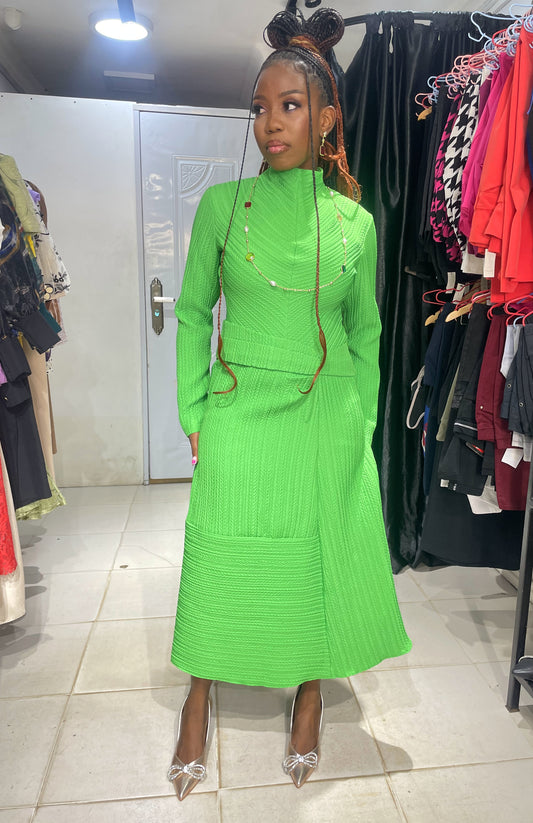 KAMEYA Green A-Line Dress with Pleat Detail