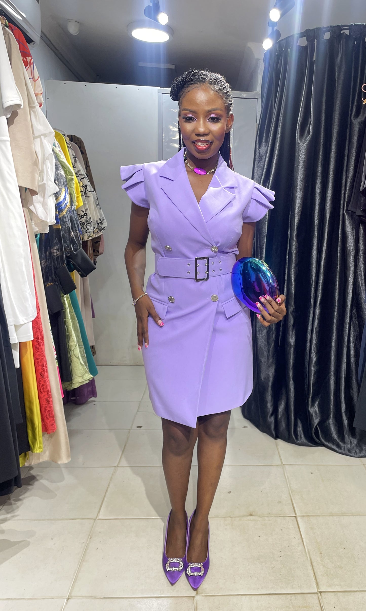 BRZ COLLECTION Lilac Blazer Dress with Belt