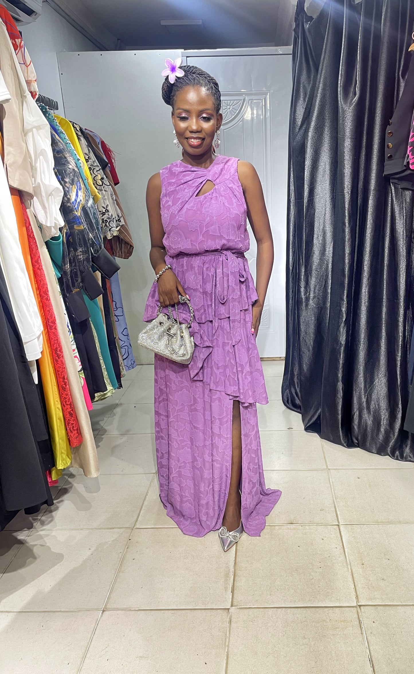LITTLE MISTRESS DRESS	MAUVE TIERED MAXI DRESS