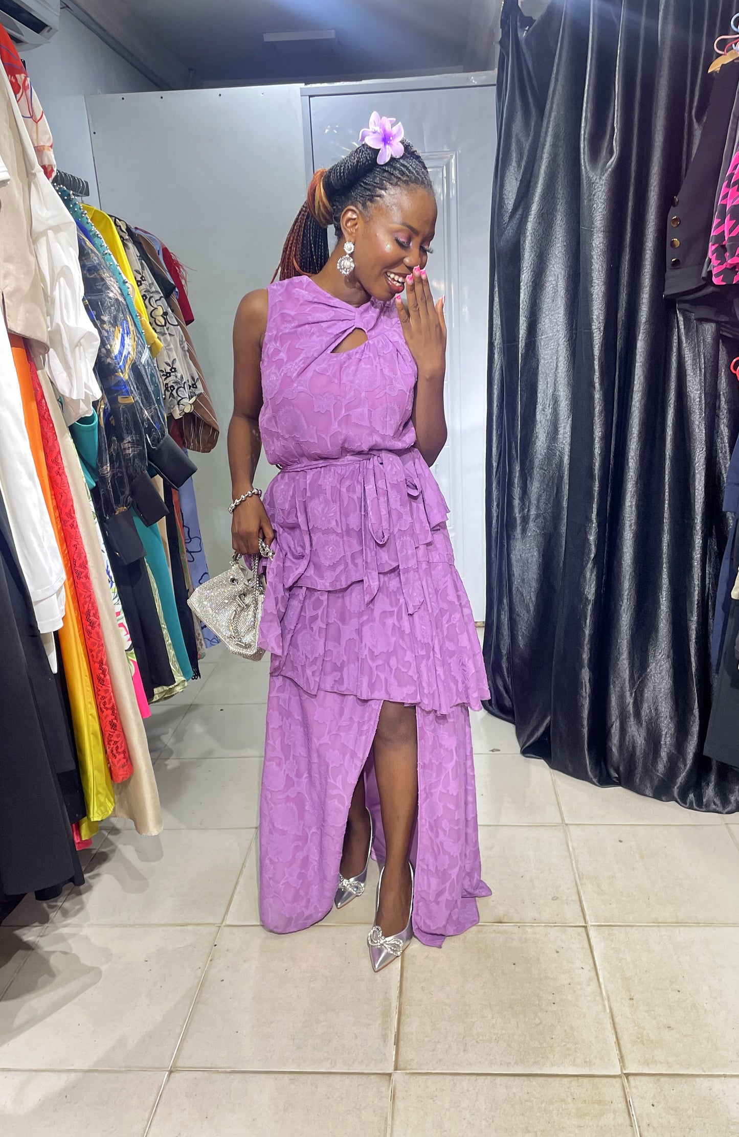 LITTLE MISTRESS DRESS	MAUVE TIERED MAXI DRESS