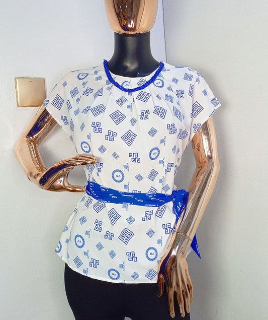 Joliesse Blue & White Blouse/Robe