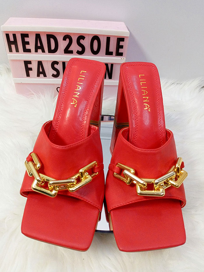 LILIANA CHAIN MULES BLOCK SLIPPERS IN IN VARIOUS COLOURS