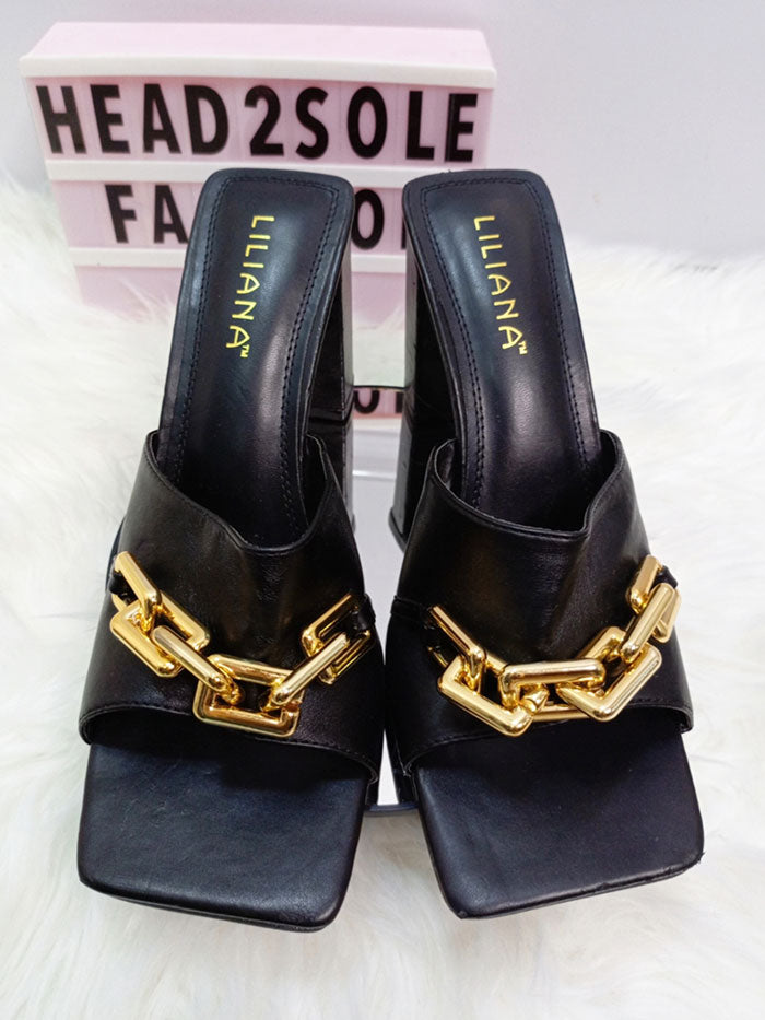 LILIANA CHAIN MULES BLOCK SLIPPERS IN IN VARIOUS COLOURS