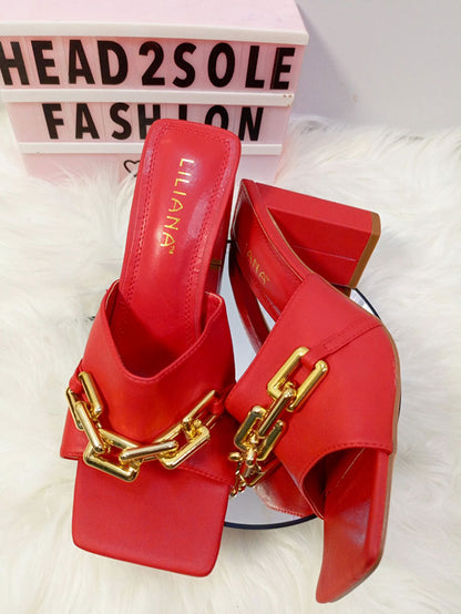 LILIANA CHAIN MULES BLOCK SLIPPERS IN IN VARIOUS COLOURS