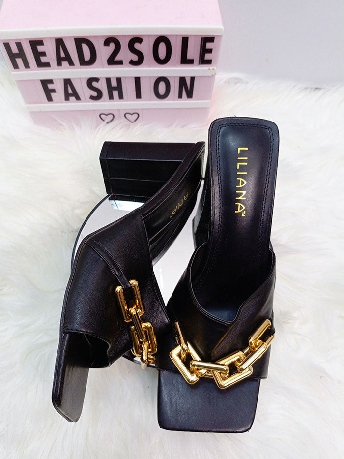 LILIANA CHAIN MULES BLOCK SLIPPERS IN IN VARIOUS COLOURS