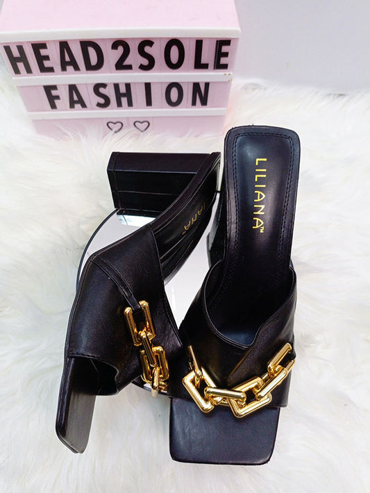 LILIANA CHAIN MULES BLOCK SLIPPERS IN IN VARIOUS COLOURS