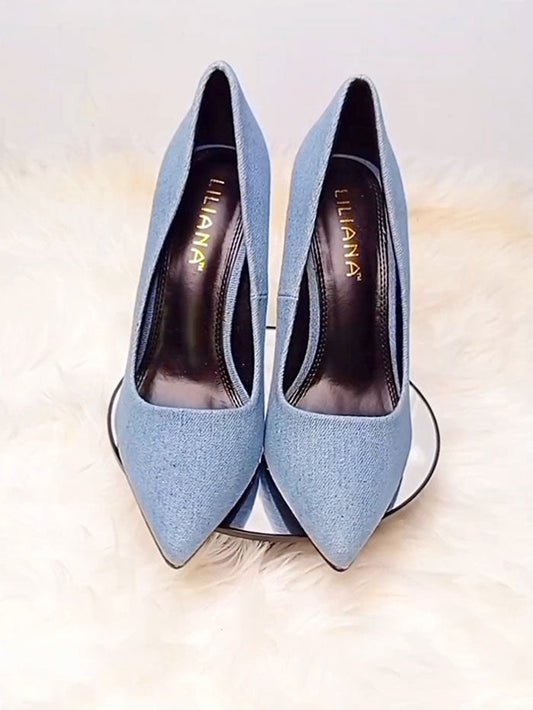 Liliana Jeans Blue Shoe With Gold Heel Stilleto Heel