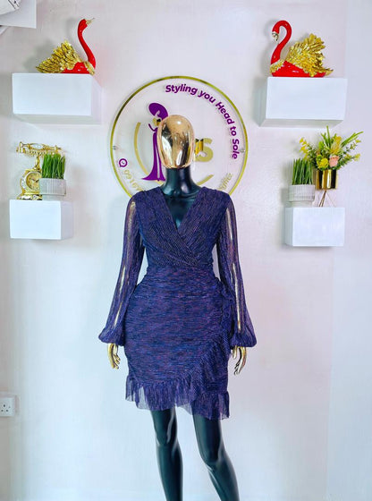 COPPERROSE PURPLE OVERLAP LONG SLEEVE DRESS