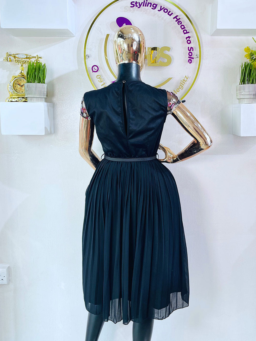Little Mistress Dress Black Lacy with Pleats