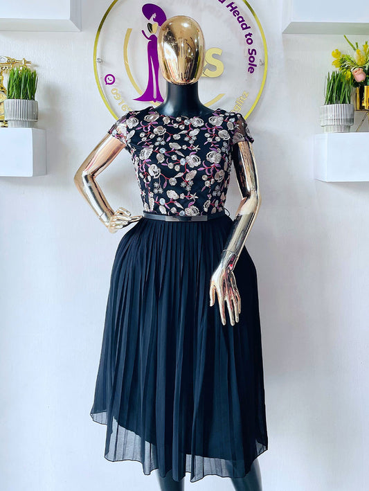 Little Mistress Dress Black Lacey with Pleats