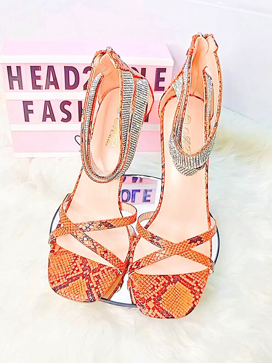 Mata Animal Skin Brown Cross Sandal Double Ankle Stones