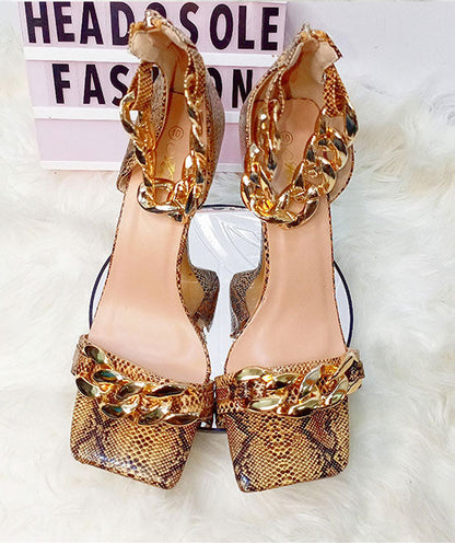 Mata Animal Skin Brown Sandal With Ankle Chain Policy Maker
