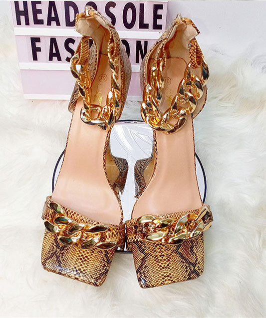 Mata Animal Skin Brown Sandal With Ankle Chain Policy Maker