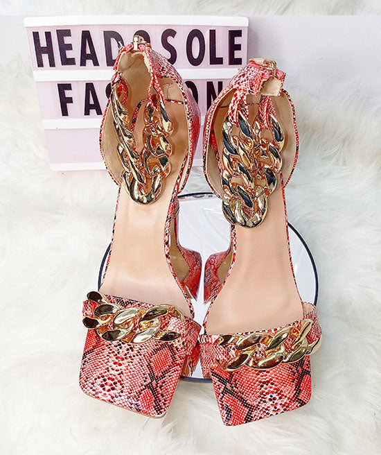 Mata Animal Skin Pink Sandal With Ankle Chain Policy Maker