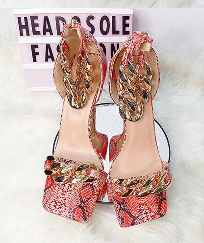Mata Animal Skin Pink Sandal With Ankle Chain Policy Maker