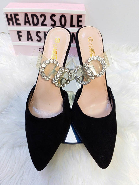 Mata Black Suede Black Half Shoe With Side Buckle