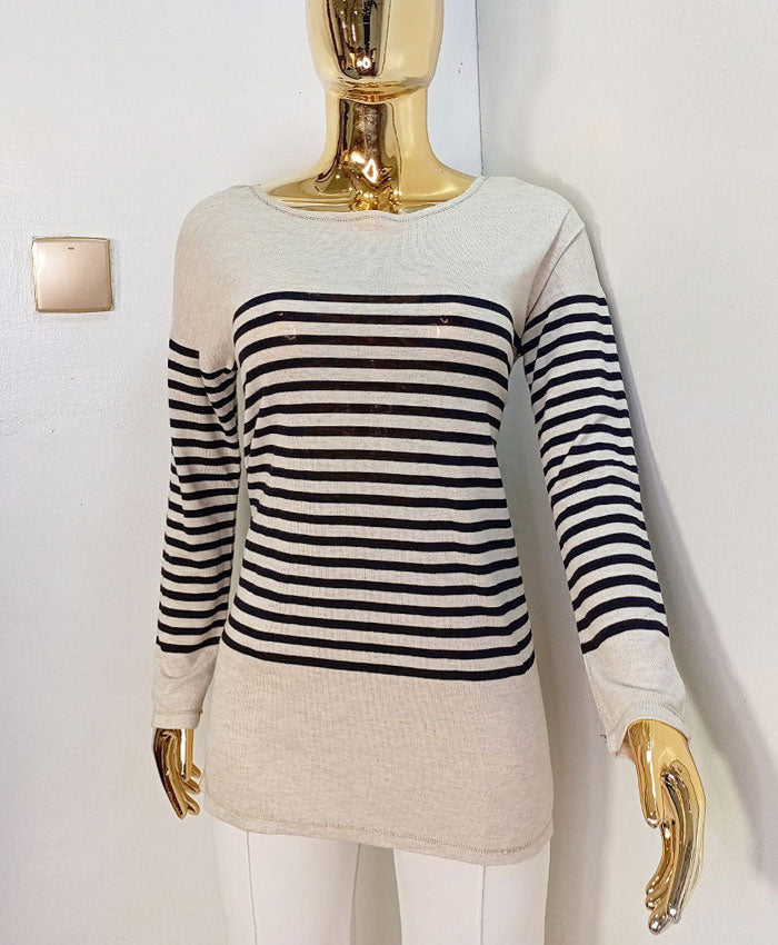 Max Studio Cream & Black Stripe Top