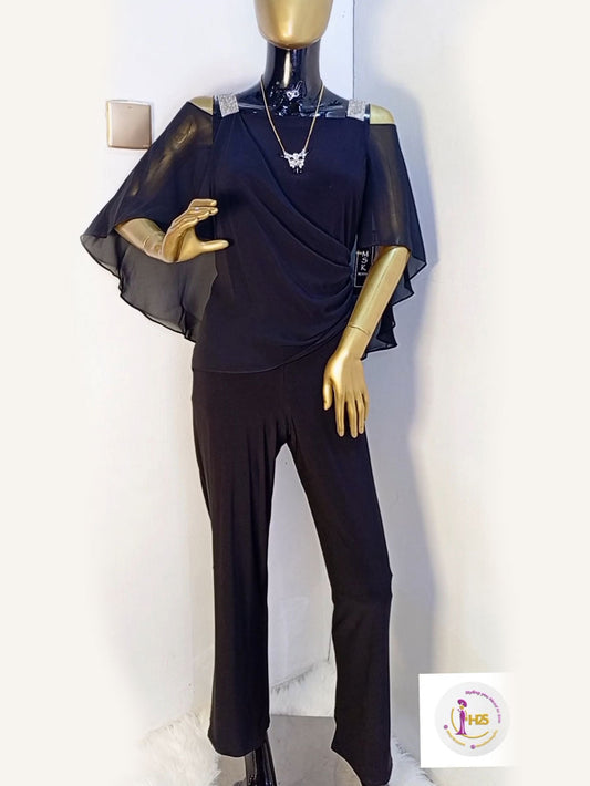 Msk Black Embellished Palazzo Jumpsuit