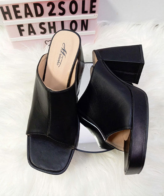 Mulanka Black Block Heel Mules Block Heel