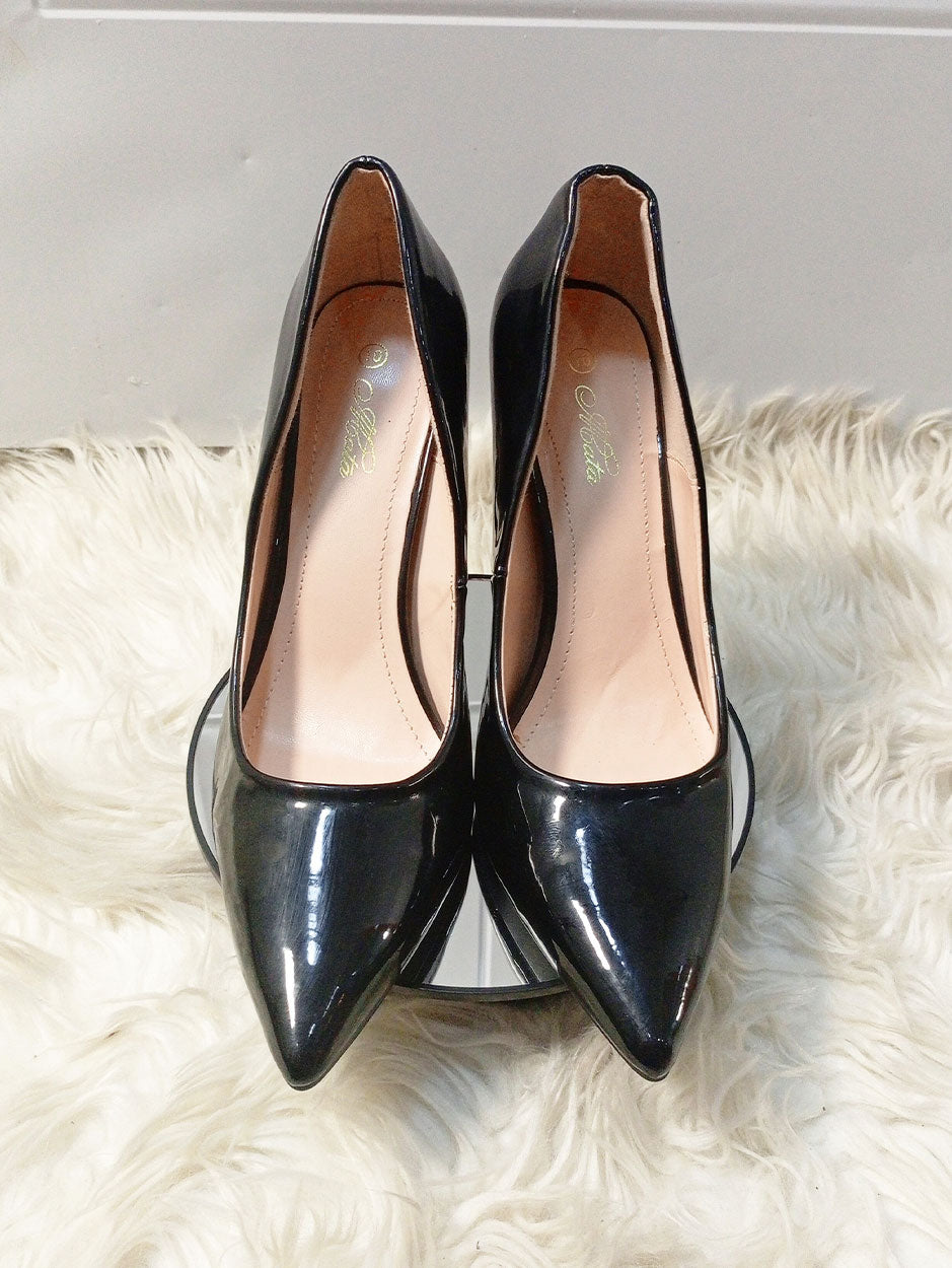 Mata Black Stilleto Patent Leather Heel