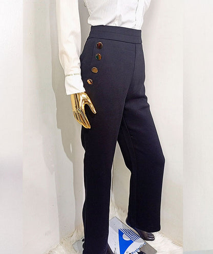 Nian Black Trouser With Gold Button