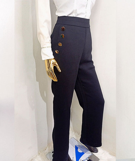 Nian Black Trouser With Gold Button