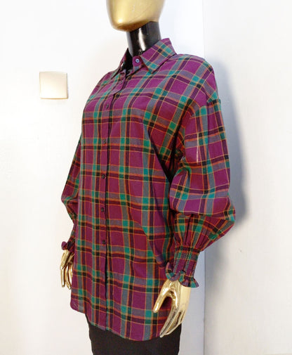 Nm Fashion Wonderland Wine And Green Check Shirt