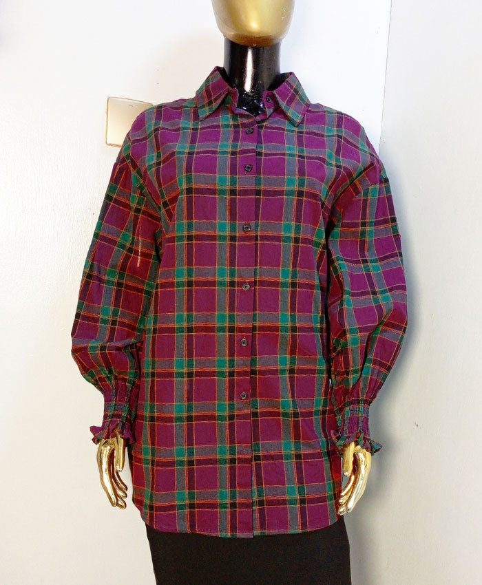 Nm Fashion Wonderland Wine And Green Check Shirt