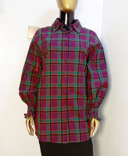 Nm Fashion Wonderland Wine And Green Check Shirt