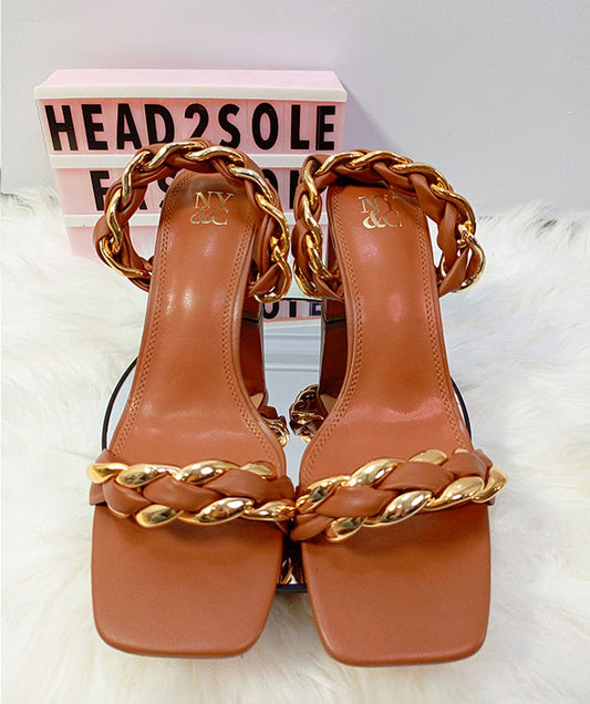 Ny&C Brown & Gold Mules Dori Heel