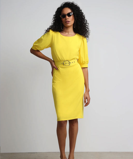 Ny&C Thick Crepe Dress With Belt In Yellow