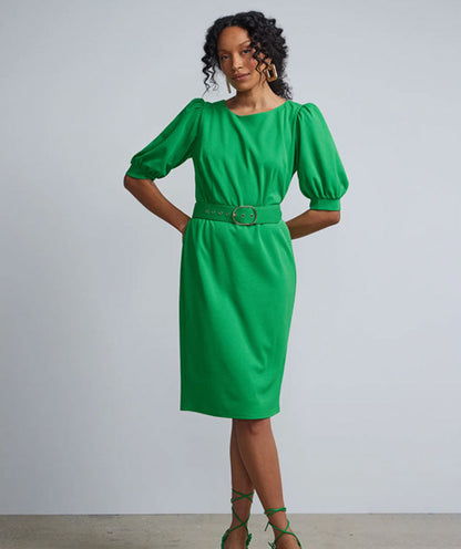 Ny&C Thick Crepe Dress With Belt In Green