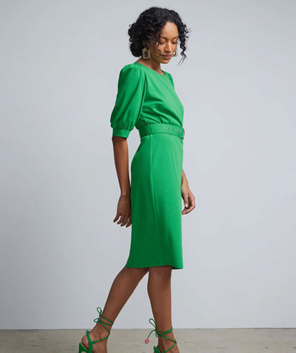 Ny&C Thick Crepe Dress With Belt In Green