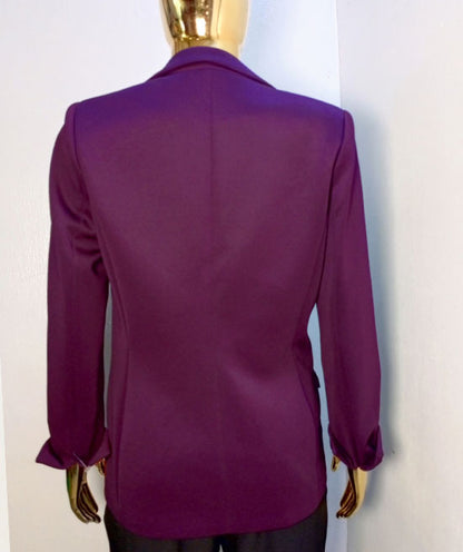 Tahari Purple Blazer Long Turn Up Sleeve
