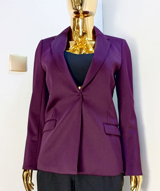 Tahari Purple Blazer Long Turn Up Sleeve